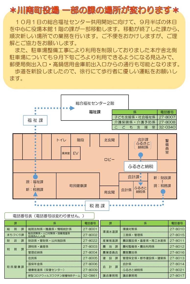 課の場所が変わります